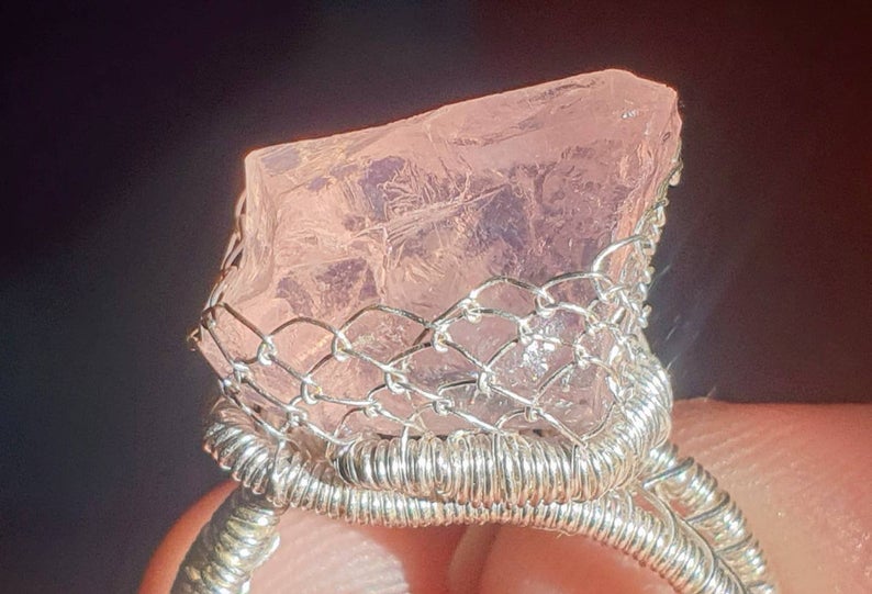 Rose Quartz Rough Gemstone Fine Silver Contemporary Statement Ring - Size 10 1/2 US